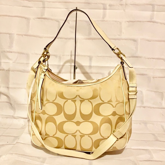 💐 COACH F21873 💐 LIGHT KHAKI WHITE SIGNATURE LOGO CONVERTIBLE HOBO MSRP $388 - Picture 8 of 9